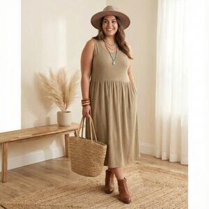 Universal Thread Dress 3X Khaki Maxi